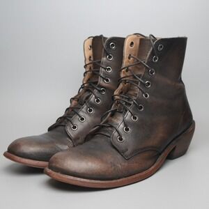 John‎ Fluevog Karyn Combat Leather Ankle Boots Womens US 9 B Brown 68875